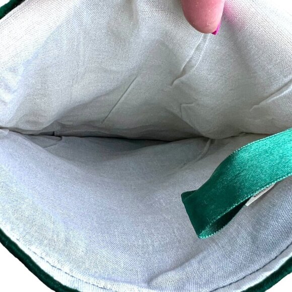 Santa Claus Green Velour Christmas Holiday Stocking Embroidered Applique 16" - Picture 8 of 9